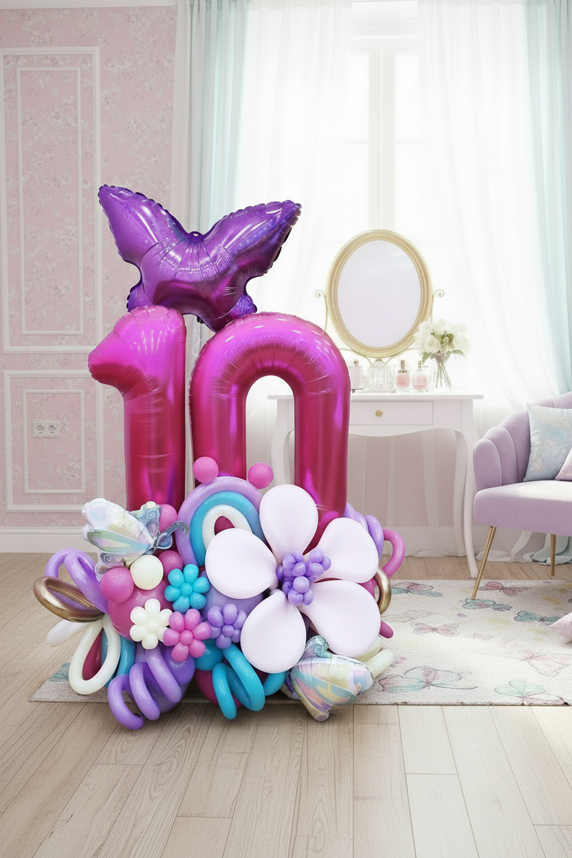 "Purple Butterfly" Number Balloon Bouquet