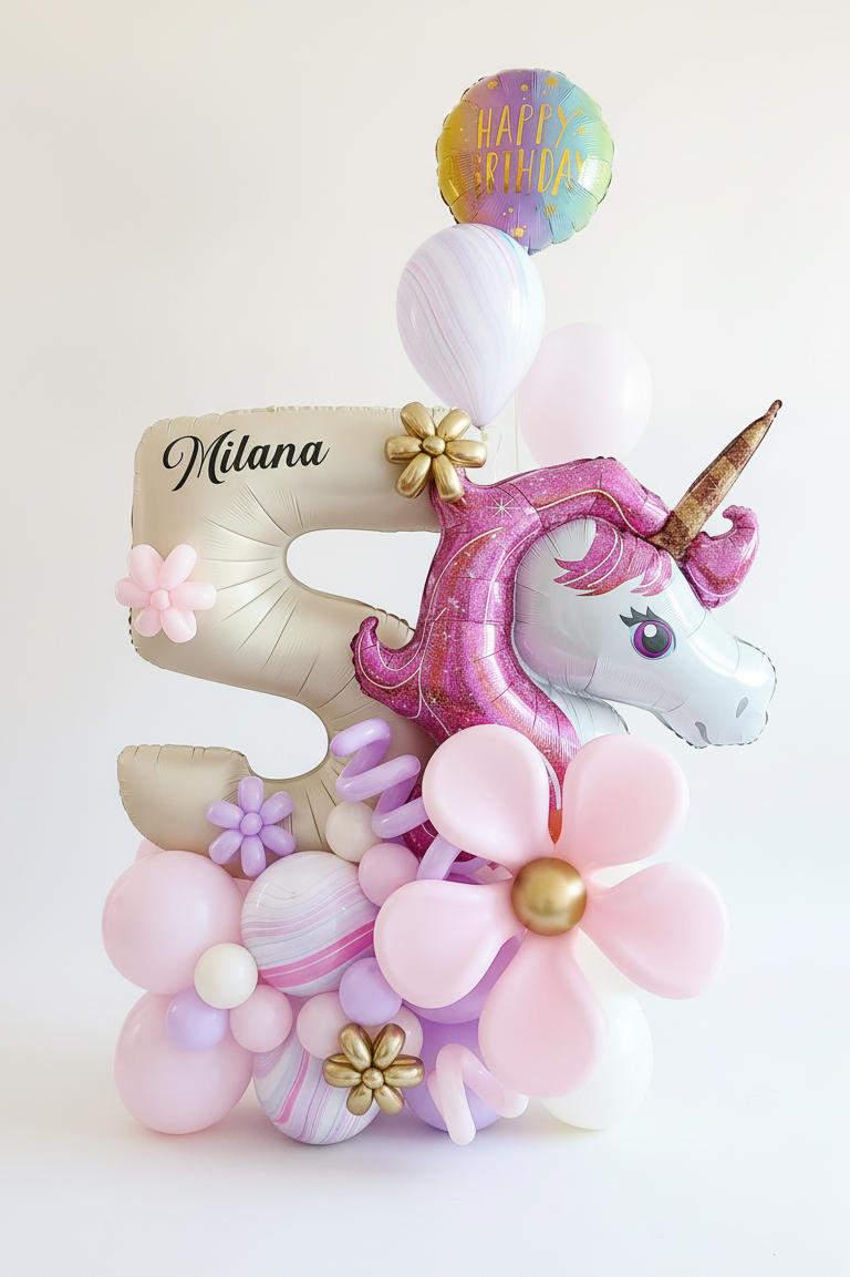 Unicorn Birthday Number Balloon Bouquet