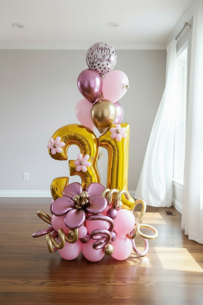 Muave Birthday Number Balloon Bouquet