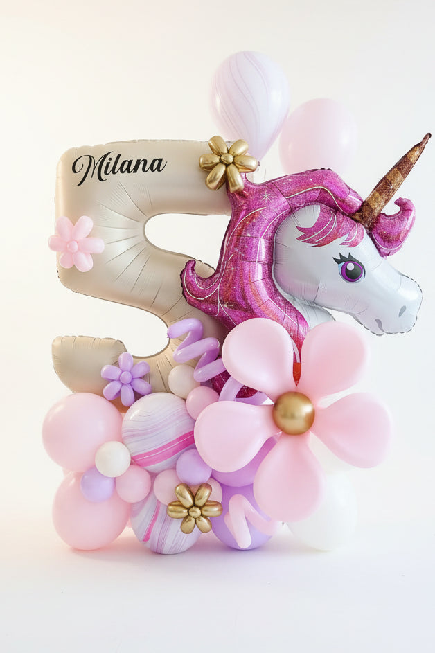 Unicorn Birthday Number Balloon Bouquet