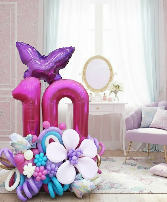 "Purple Butterfly" Number Balloon Bouquet