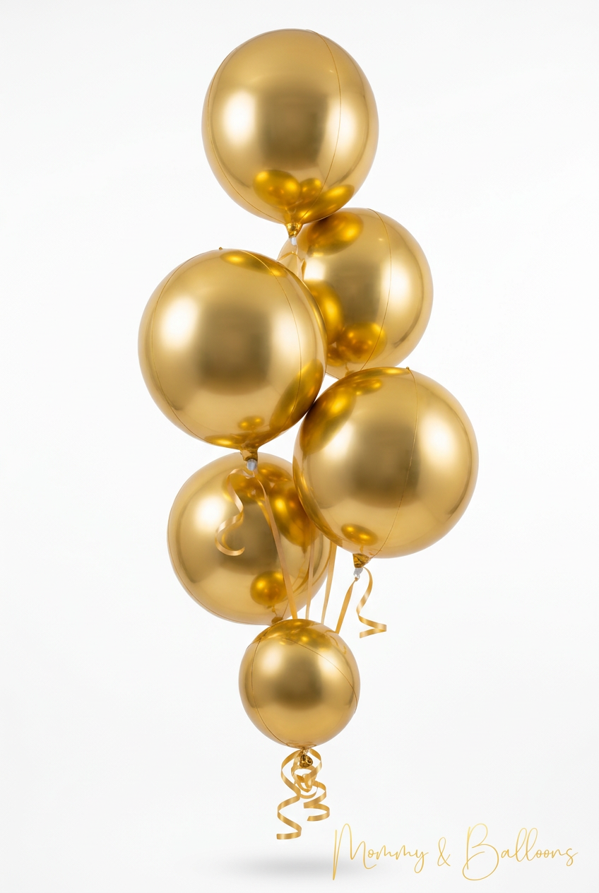 "Gold" Shiny Orbz Helium Balloons (6 total)